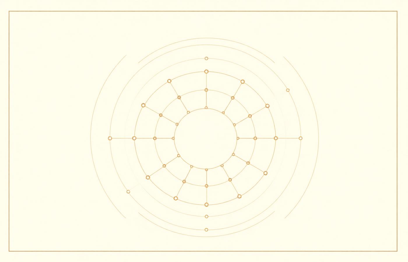 Abstract diagram of a decentralized system with concentric nodes